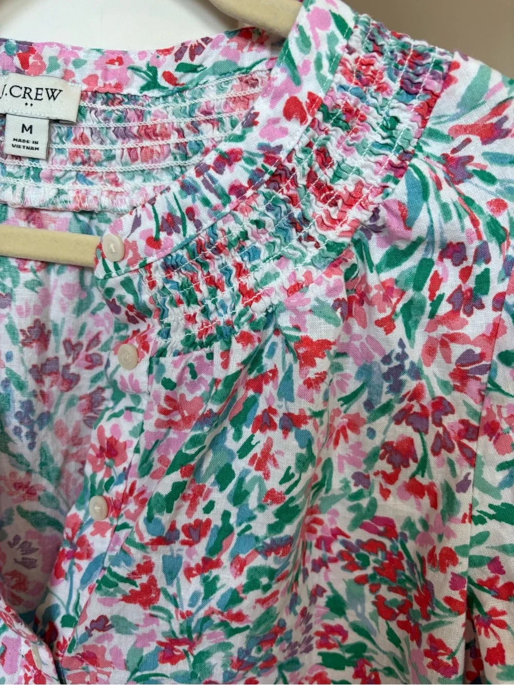 J. Crew Pink, Green & White Floral Short-Sleeve Blouse